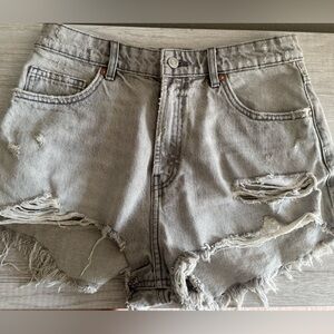 Zara Light Gray Distressed Jean Shorts
